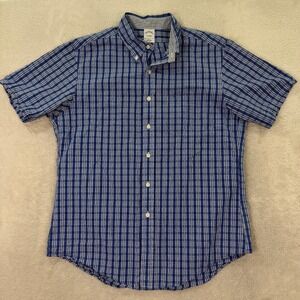 Brooks Brothers Mens Large Slim Fit Short Sleeve Button Down Shirt Plaid Cotton